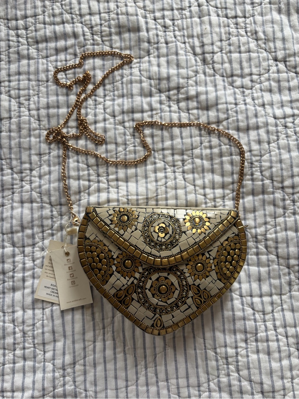 Gold and White Mosaic Crossbody Bag